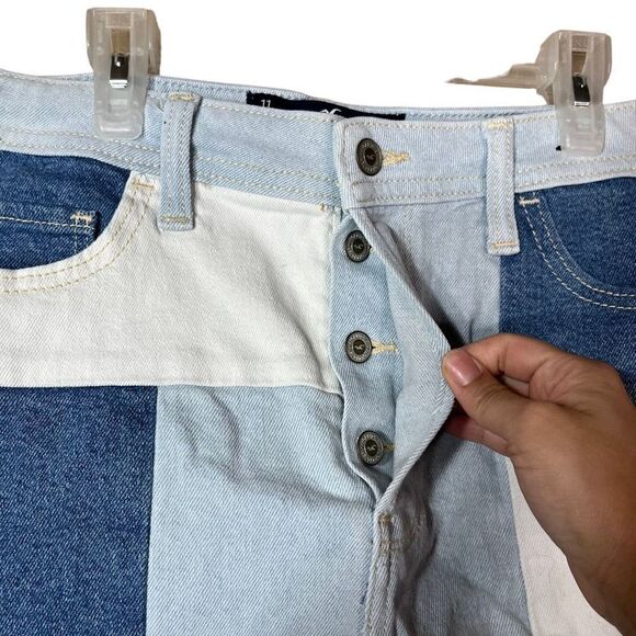 Hollister Ultra High Rise Mom Short Raw Frayed Hem Patchwork Denim Size 11 - Picture 5 of 8